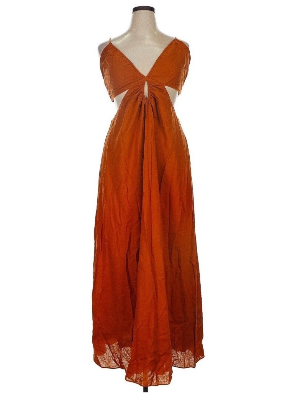 Banana Republic Linen Burnt Orange Maxi Dress with Front Knot and Cutout